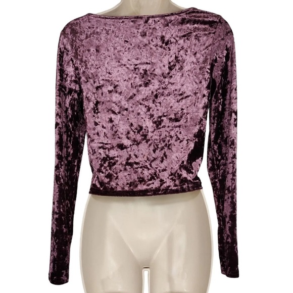 Abound Crop Top Scoop Neck Women Size L Purple Long Sleeve - Picture 2 of 5